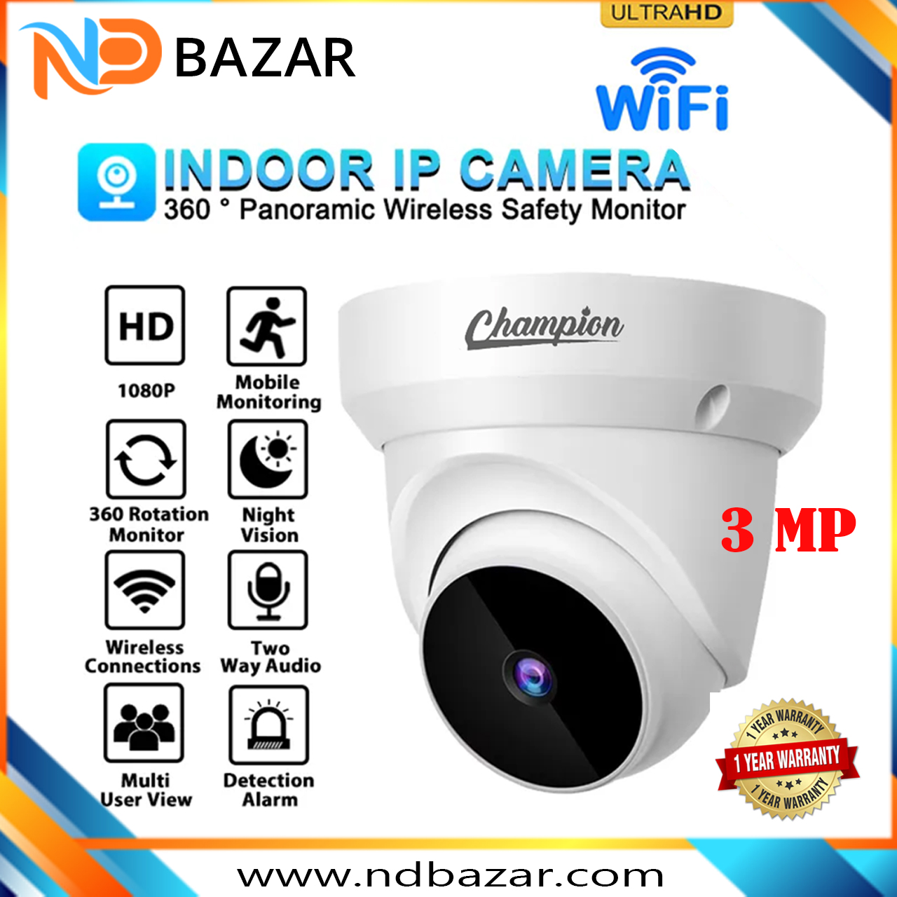 Champion 3 MP Wifi IP Dome Camera